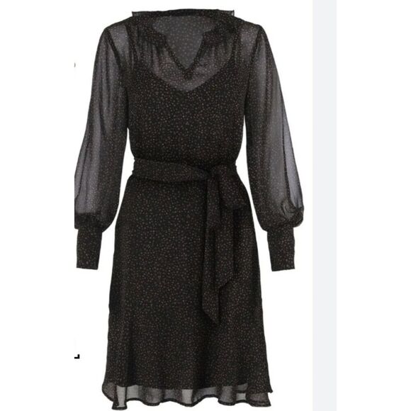 CABI Chiffon Prowl Dress Black Red - Picture 1 of 7